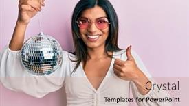  Presentation with disco ball - PPT theme consisting of young-latin-transsexual-transgender-woman background and a coral colored foreground