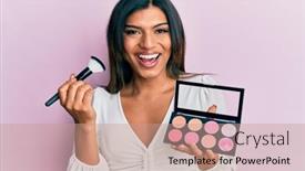  Presentation with blush - Beautiful PPT layouts featuring young-latin-transsexual-transgender-woman backdrop and a coral colored foreground