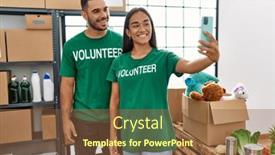  Presentation with young happy couple - PPT layouts with young-latin-volunteer-couple-smiling background and a tawny brown colored foreground