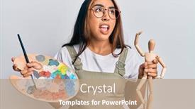  Presentation with artist - Beautiful presentation theme featuring young-latin-woman-artist-holding backdrop and a coral colored foreground