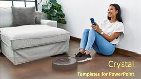  Presentation with smart home - Theme featuring young-latin-woman-cleaning-floor background and a violet colored foreground