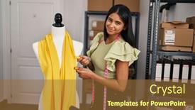  Presentation with thread - Presentation theme consisting of young-latin-woman-dressmaker-choosing background and a tawny brown colored foreground