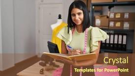  Presentation with writing - Presentation theme consisting of young-latin-woman-dressmaker-writing background and a tawny brown colored foreground