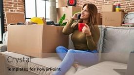  Presentation with coffee - Presentation design enhanced with young-latin-woman-drinking-coffee background and a coral colored foreground