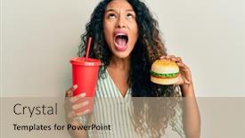  Presentation with soda - Slide deck featuring young-latin-woman-eating background and a coral colored foreground