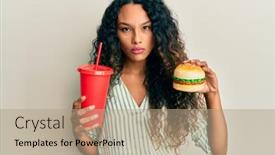  Presentation with soda - Amazing slide deck having young-latin-woman-eating backdrop and a coral colored foreground
