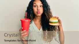  Presentation with soda - Presentation theme enhanced with young-latin-woman-eating background and a coral colored foreground