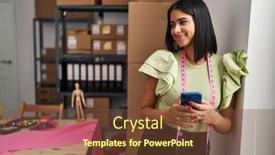  Presentation with ecommerce - PPT layouts consisting of young-latin-woman-ecommerce-business background and a tawny brown colored foreground