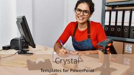  Presentation with ecommerce - Slides with young-latin-woman-ecommerce-business background and a coral colored foreground