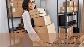  Presentation with order - Presentation design enhanced with young-latin-woman-ecommerce-business background and a coral colored foreground