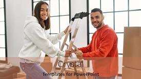  Presentation with new home - Theme featuring young-latin-woman-going-up background and a coral colored foreground