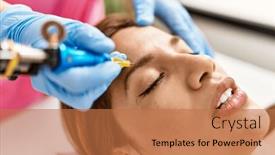  Presentation with treatment - PPT theme with young-latin-woman-having-mircoblading background and a coral colored foreground