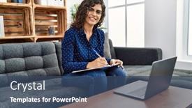  Presentation with psychology - Presentation theme having young-latin-woman-having-online background and a ocean colored foreground