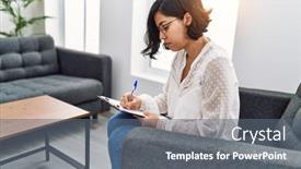  Presentation with psychology - Theme enhanced with young-latin-woman-having-psychology background and a gray colored foreground