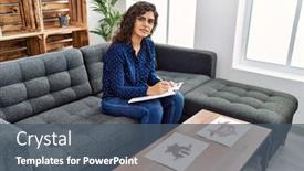  Presentation with psychology - Presentation theme having young-latin-woman-having-psychology background and a ocean colored foreground