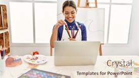  Presentation with color pencils - PPT layouts consisting of young-latin-woman-having-video background and a lemonade colored foreground