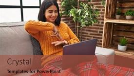  Presentation with sign language - Slide set featuring young-latin-woman-having-video background and a red colored foreground