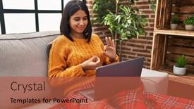  Presentation with sign language - Presentation theme featuring young-latin-woman-having-video background and a red colored foreground