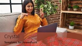  Presentation with sign language - PPT theme with young-latin-woman-having-video background and a red colored foreground