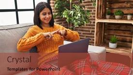  Presentation with sign language - Theme enhanced with young-latin-woman-having-video background and a red colored foreground