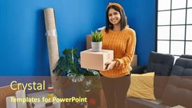  Presentation with sign language - Presentation design consisting of young-latin-woman-having-video background and a tawny brown colored foreground