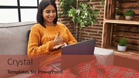  Presentation with sign language - Slides featuring young-latin-woman-having-video background and a red colored foreground