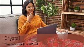  Presentation with sign language - PPT theme enhanced with young-latin-woman-having-video background and a red colored foreground