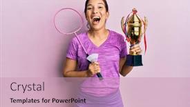  Presentation with badminton - Beautiful PPT theme featuring young-latin-woman-holding-badminton backdrop and a soft green colored foreground