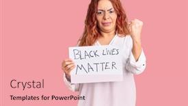  Presentation with black lives matter - Audience pleasing slide deck consisting of young-latin-woman-holding-black backdrop and a lemonade colored foreground