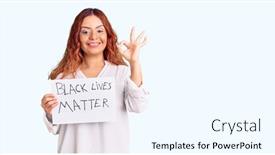  Presentation with black lives matter - Cool new PPT layouts with young-latin-woman-holding-black backdrop and a cool aqua colored foreground