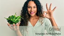  Presentation with bowl - Presentation theme enhanced with young-latin-woman-holding-bowl background and a light gray colored foreground