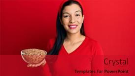  Presentation with lentils - PPT theme having young-latin-woman-holding-bowl background and a crimson colored foreground