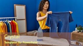  Presentation with laundry room - Presentation theme with young-latin-woman-holding-burned background and a tawny brown colored foreground