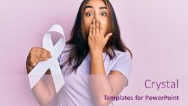  Presentation with cancer - PPT theme with young-latin-woman-holding-cancer background and a lemonade colored foreground