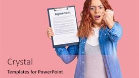  Presentation with yelling - PPT layouts having young-latin-woman-holding-clipboard background and a coral colored foreground