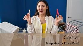  Presentation with latin kings gang - Slide set consisting of young-latin-woman-holding-clothespins background and a coral colored foreground