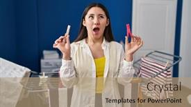  Presentation with amerika latin - Presentation theme with young-latin-woman-holding-clothespins background and a coral colored foreground