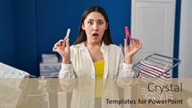  Presentation with amerika latin - Slides enhanced with young-latin-woman-holding-clothespins background and a coral colored foreground