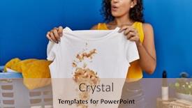  Presentation with laundry room - Presentation consisting of young-latin-woman-holding-dirty background and a coral colored foreground