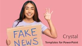  Presentation with fake news - Audience pleasing slide set consisting of young-latin-woman-holding-fake backdrop and a coral colored foreground