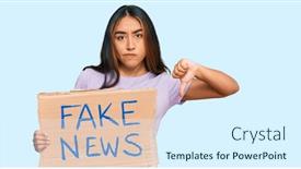  Presentation with fake news - Audience pleasing PPT theme consisting of young-latin-woman-holding-fake backdrop and a sky blue colored foreground