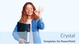  Presentation with cabinet - Presentation theme enhanced with young-latin-woman-holding-file background and a sky blue colored foreground