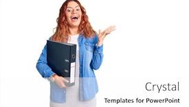  Presentation with hands holding - Slide deck with young-latin-woman-holding-file background and a white colored foreground