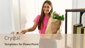  Presentation with paper bag - Slide set with young-latin-woman-holding-groceries background and a lemonade colored foreground