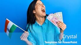  Presentation with india flag - Presentation design featuring young-latin-woman-holding-india background and a teal colored foreground