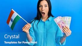  Presentation with india flag - PPT theme with young-latin-woman-holding-india background and a teal colored foreground