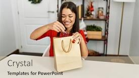  Presentation with perfume - PPT theme enhanced with young-latin-woman-holding-perfume background and a lemonade colored foreground