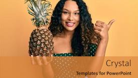  Presentation with pineapple - PPT layouts consisting of young-latin-woman-holding-pineapple background and a gold colored foreground