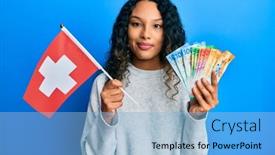  Presentation with switzerland - PPT layouts enhanced with young-latin-woman-holding-switzerland background and a light blue colored foreground