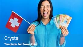  Presentation with switzerland - Presentation design enhanced with young-latin-woman-holding-switzerland background and a teal colored foreground